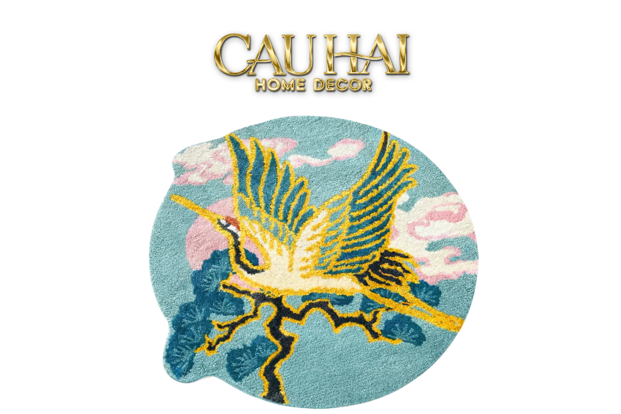 Maison Couture -  Thảm Tròn Sợi Dệt D120 -Celestial Crane Nuage d’Azur Art Rugs