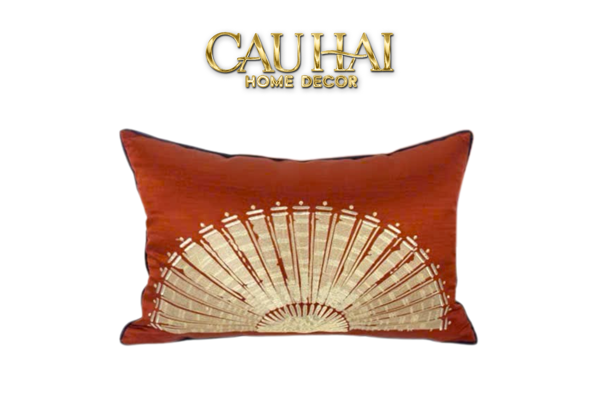 Tết Couture - Gối Jacquard  Rouge Oriental Éventail Lunaire d’Or  35x50