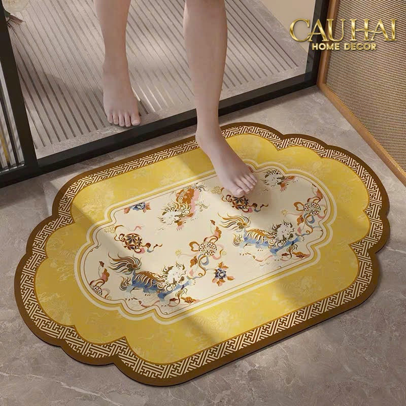 Tết Couture - Thảm Cửa Microfiber 50x75 - Kim Lân Golden Qilin Blessing - CẬU HAI HOME DECOR