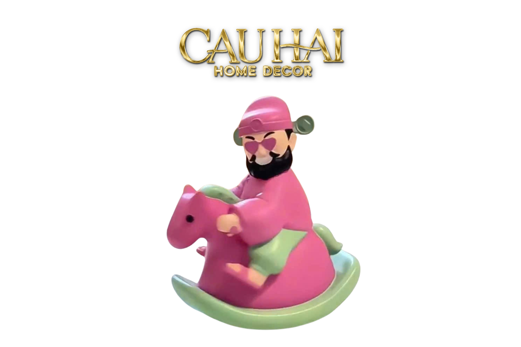 Tết Couture - Tượng Thần Tài Whimsical Wealth God Rocking Pink Horse - CẬU HAI HOME DECOR