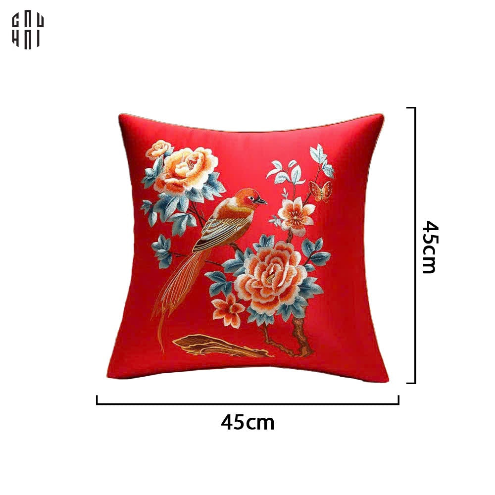 Tết Couture - Vỏ Gối Lụa Thêu Hỷ Cảnh Mẫu Đơn 45. - CẬU HAI HOME DECOR