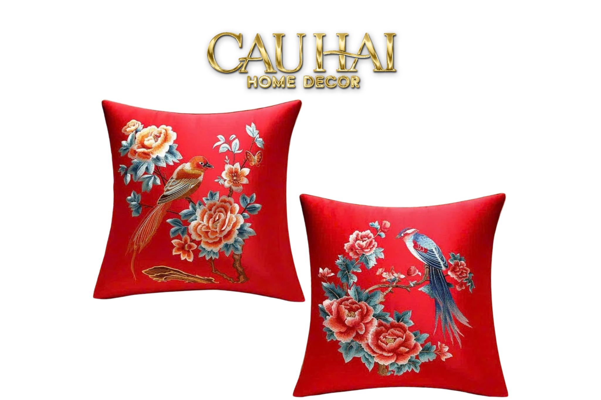 Tết Couture - Vỏ Gối Lụa Thêu Hỷ Cảnh / Xuân Yến