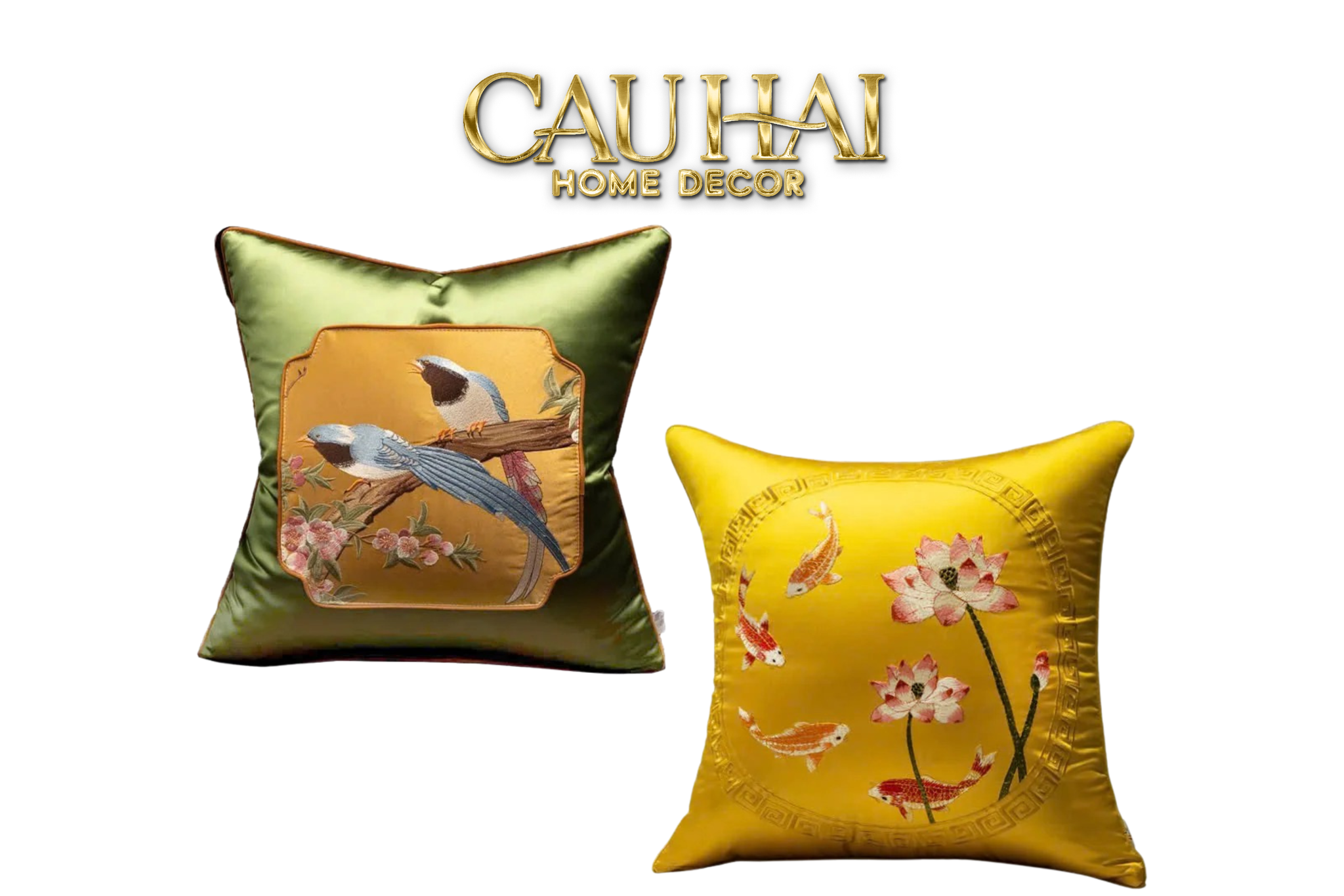 Tết Couture - Vỏ Gối Lụa Thêu Kim Hoàng Điểu Song Ngư 45