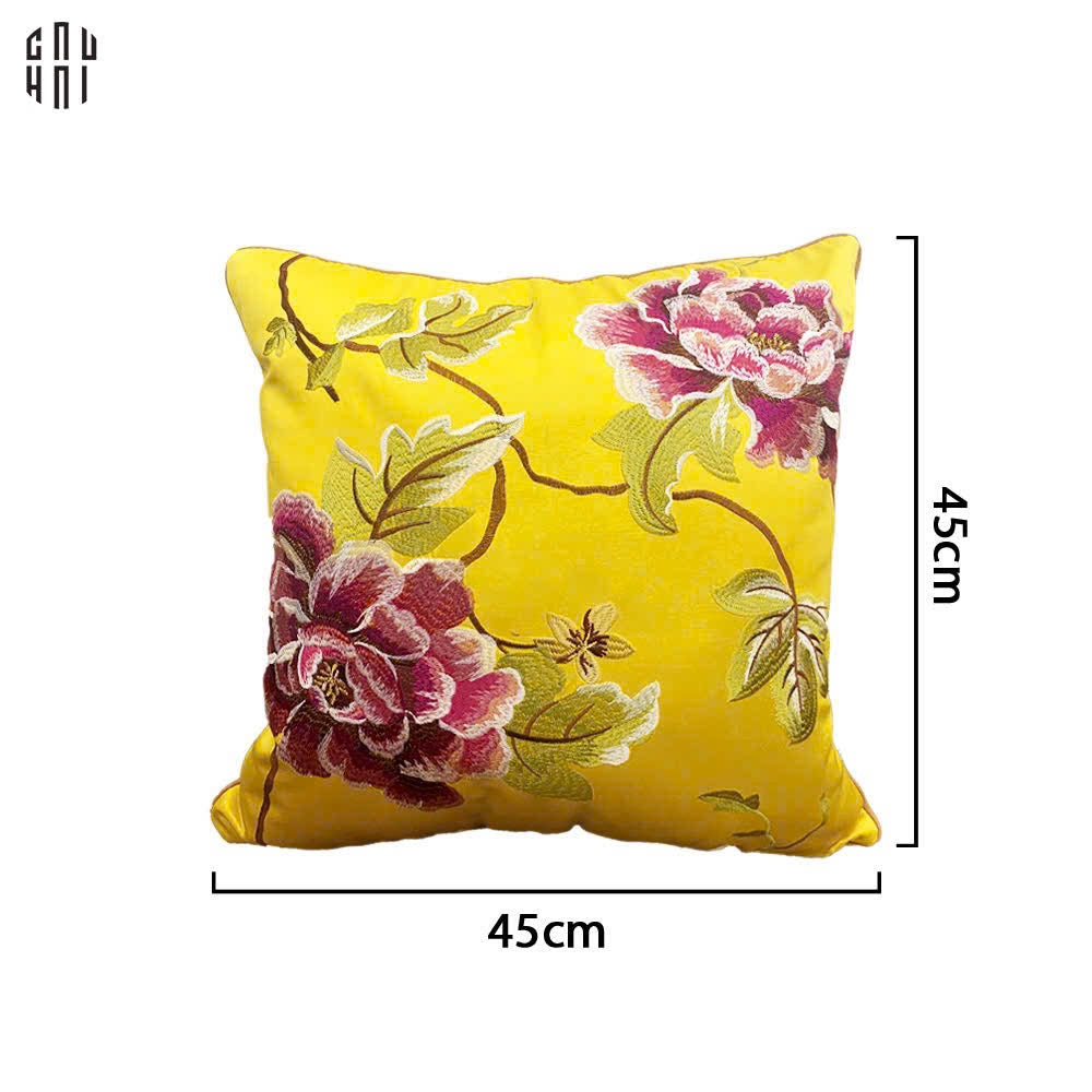 Tết Couture - Vỏ Gối Sofa Hoạ Tiết Thêu Kim Vạn Mẫu Đơn 45. - CẬU HAI HOME DECOR