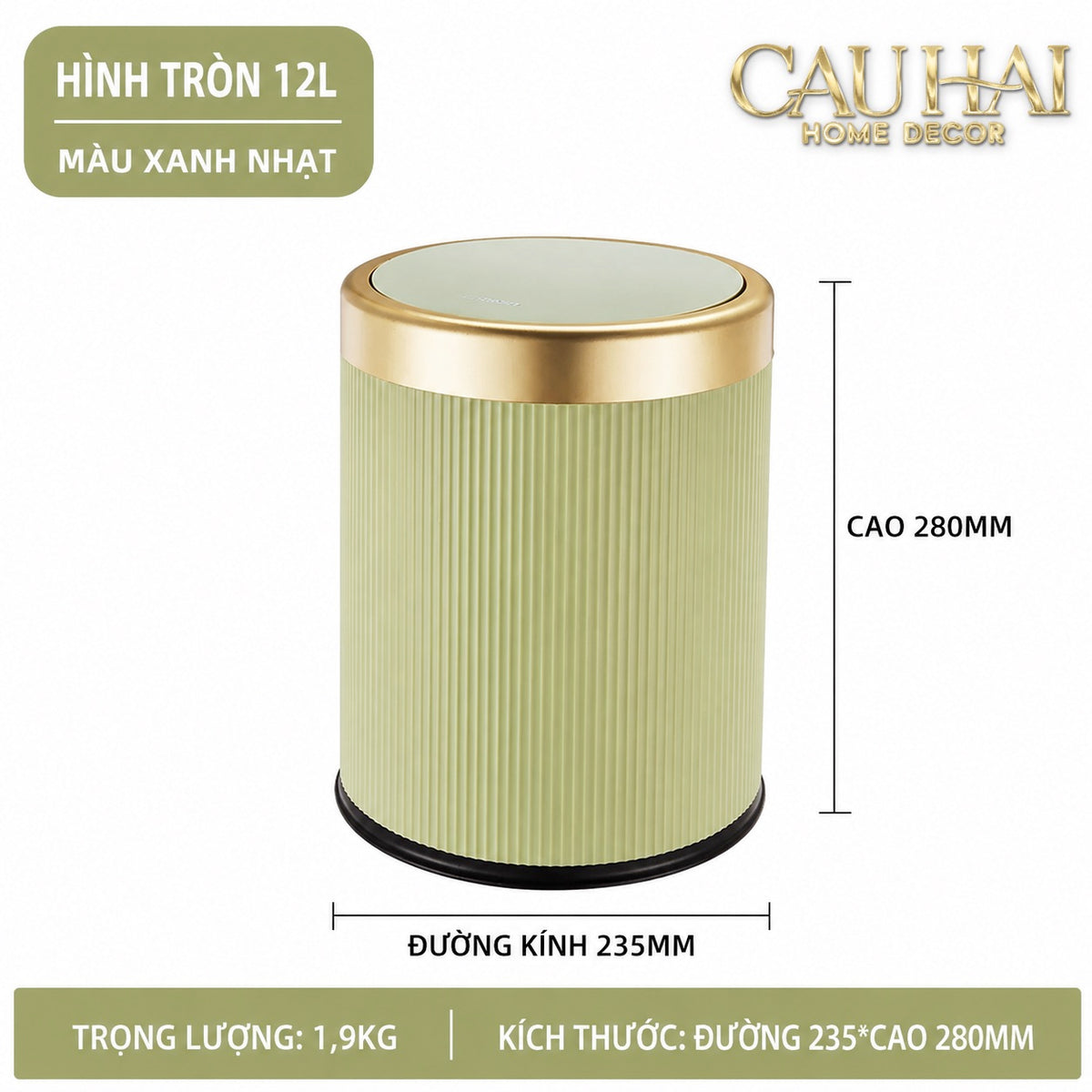Thùng Rác Nắp Bật Équestre Celadon 12L-Thùng Rác-CẬU HAI HOME DECOR