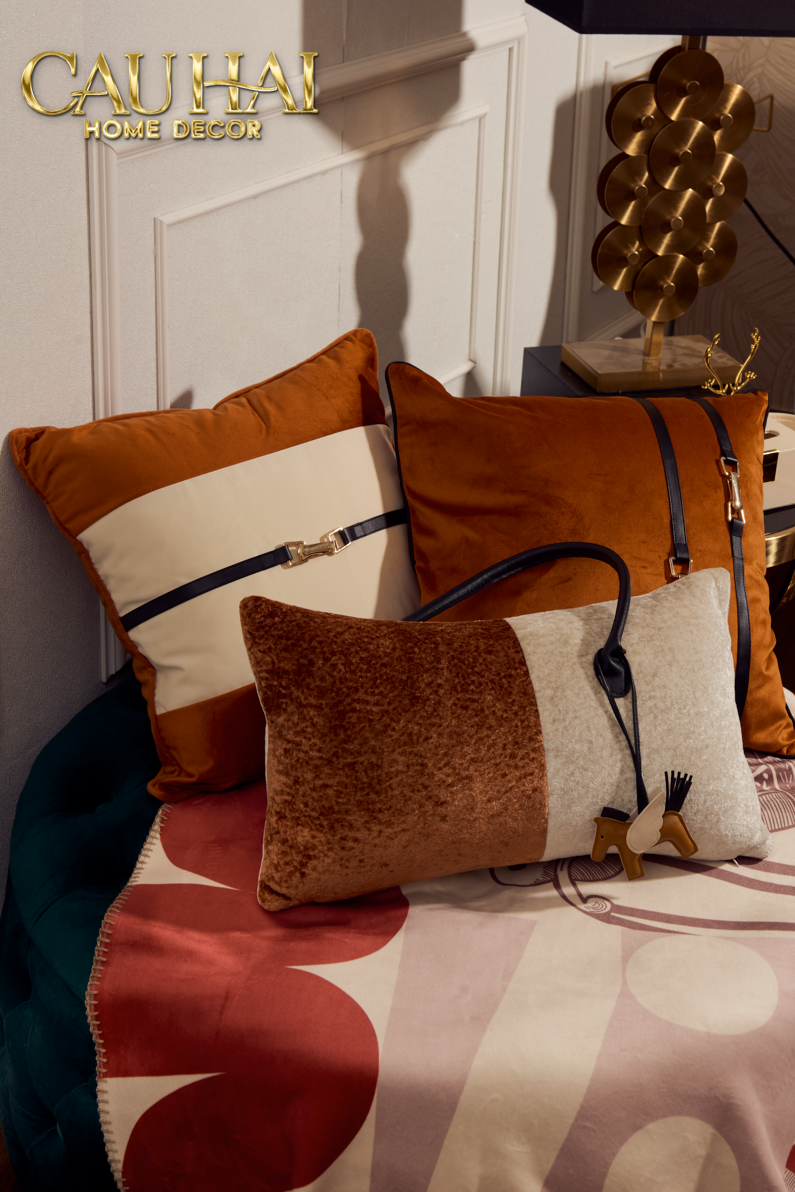Equestre Harness Pillow Cover - Burnt Sienna 45