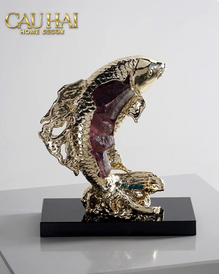 Home Couture - Tượng Đồng Cá Chép Royale Amethyst Dragon Ascend H22-CẬU HAI HOME DECOR