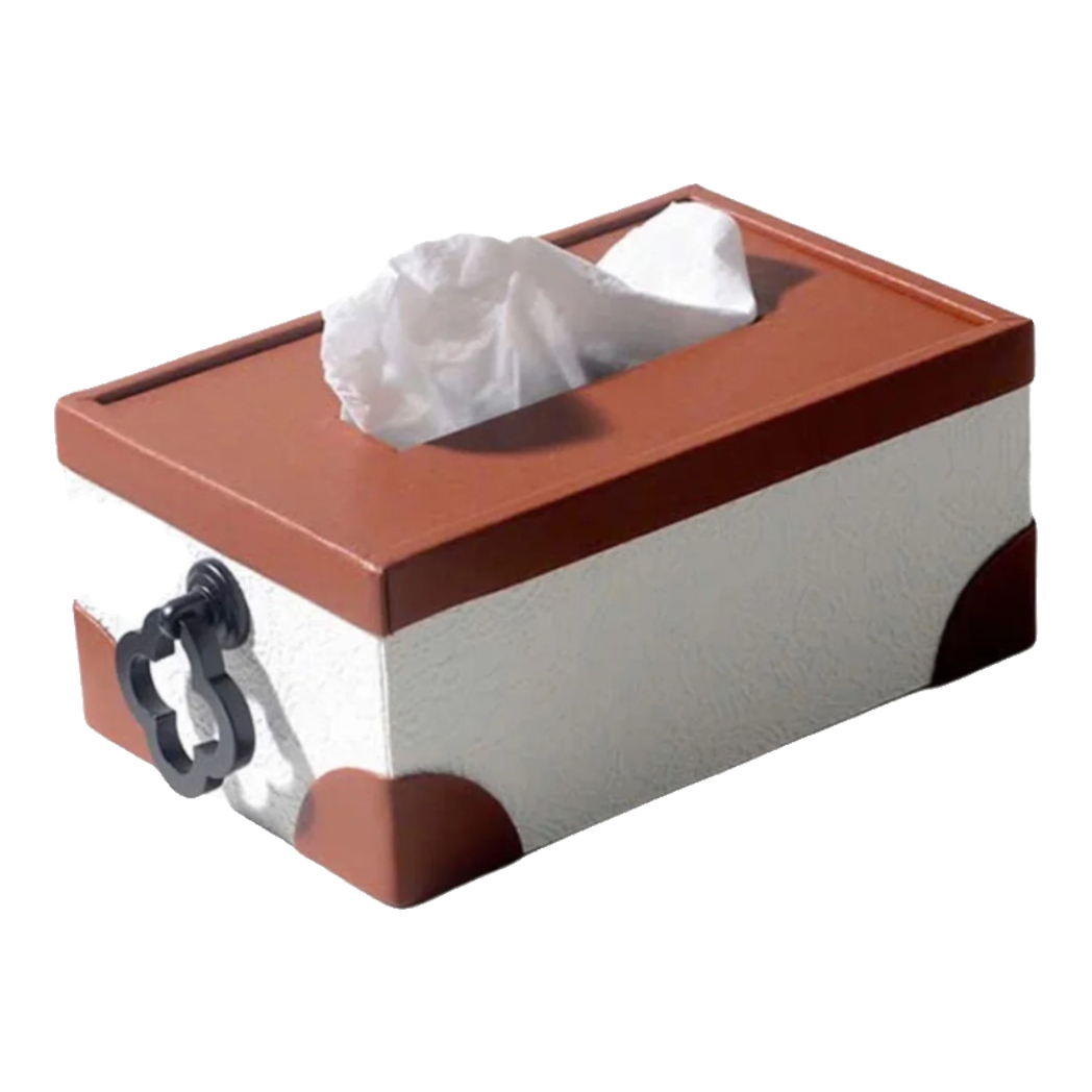 Nouveau Lace Texture Cognac Leather Tissue Box Fw25