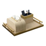 Maison Couture - Set Khay Hộp Giấy Gỗ Sồi Da Cao Cấp Héritage Bamboo 3Pcs 30x40 - Dolce Latte-HỘP KHĂN GIẤY-Đối tác tại Trung Quốc theo từng đơn đặt hàng-CẬU HAI HOME DECOR