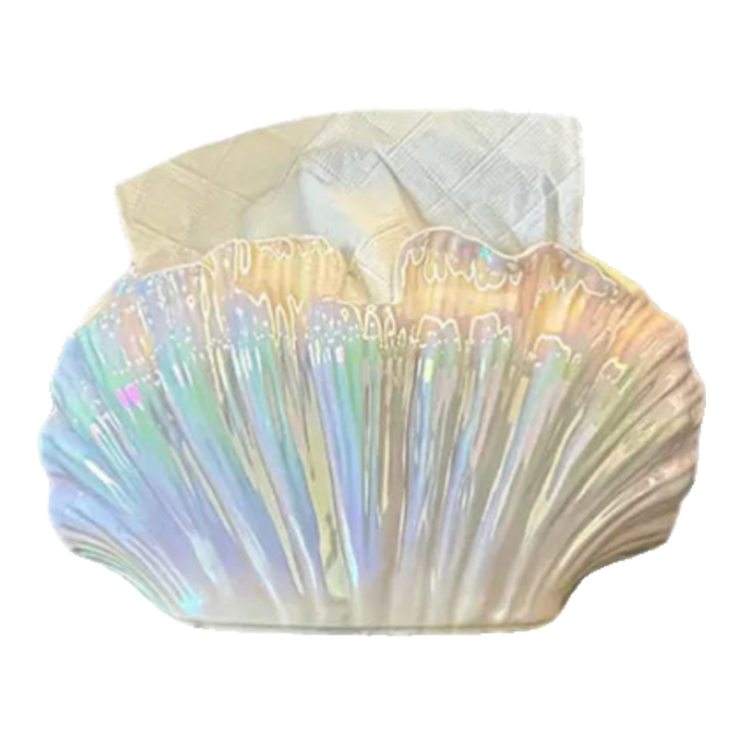 Ceramic White Seashell Tissue Box