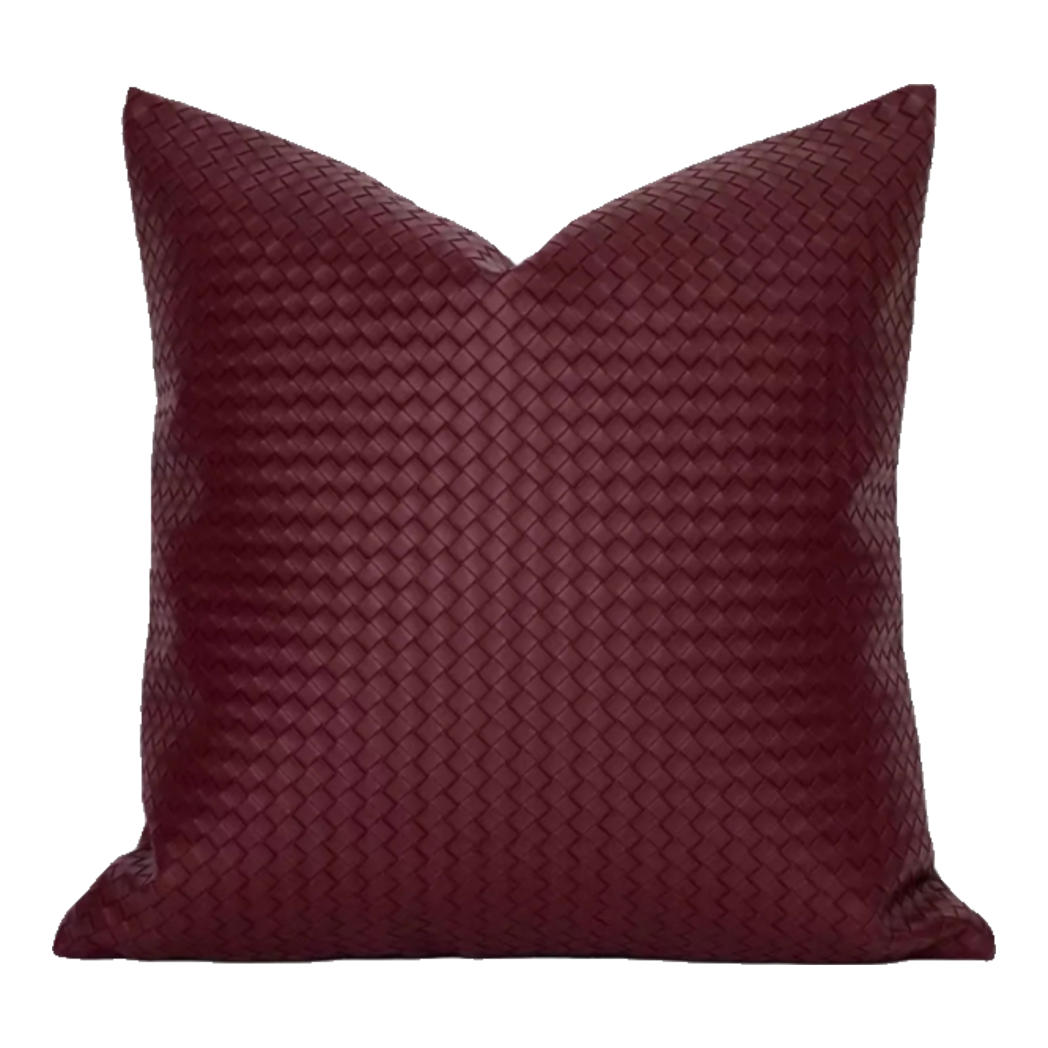 Vỏ Gối Da Burgundy Intrecciato Lattice 45