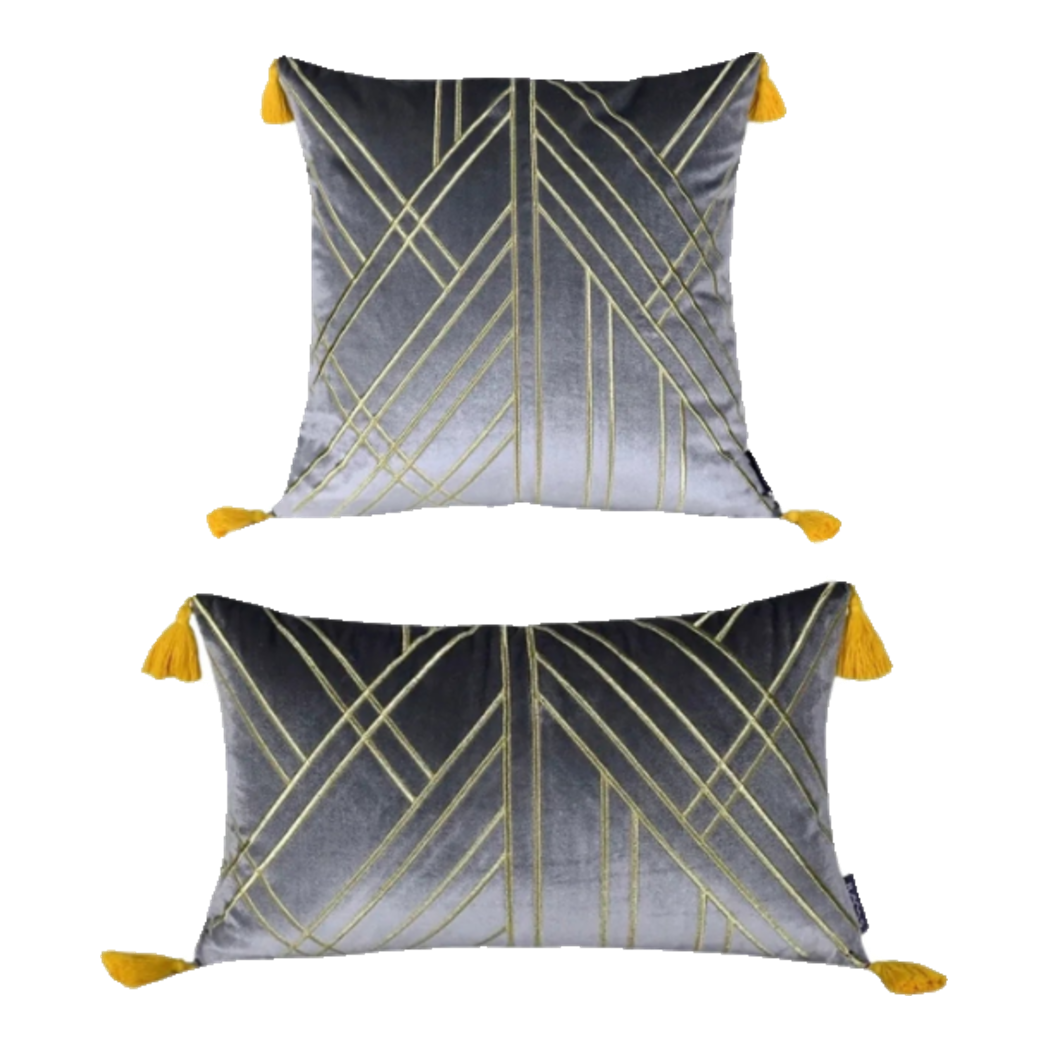 Set 2 Gối Nhung Radiant Velour Golden Vector Lines 45 30X50