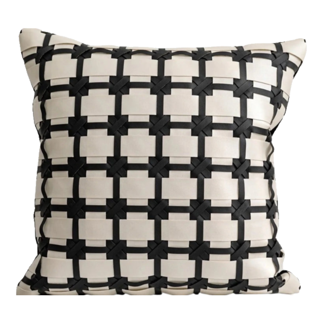 Maison Couture - Lux Leather Crossline Monochrome Leather Pillowcase 45