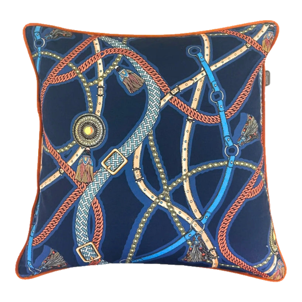 Les Rênes Équestres Cotton Sateen Pillowcase - Indigo Blue 45