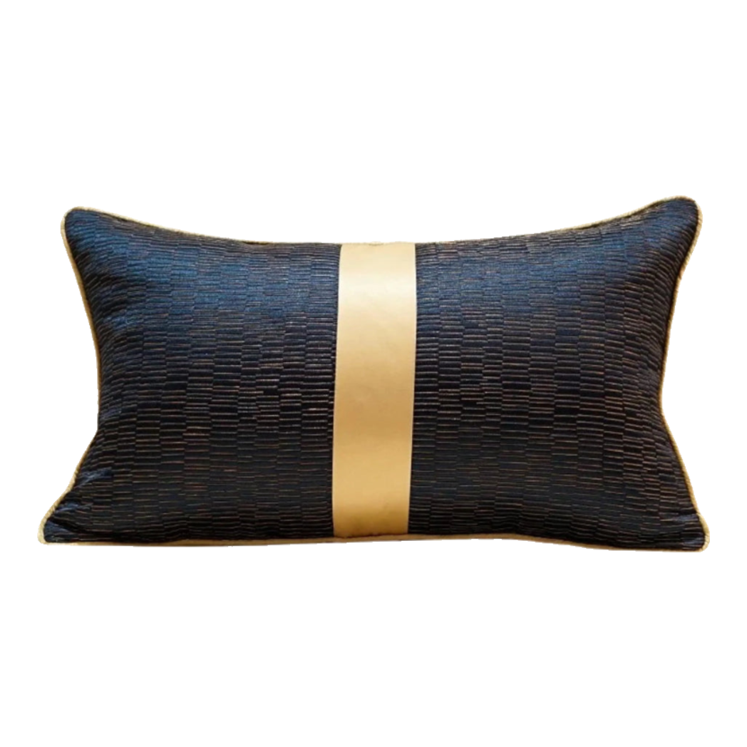 Jacquard Navy Sovereign Golden Lignes Silk Pillow 30x50