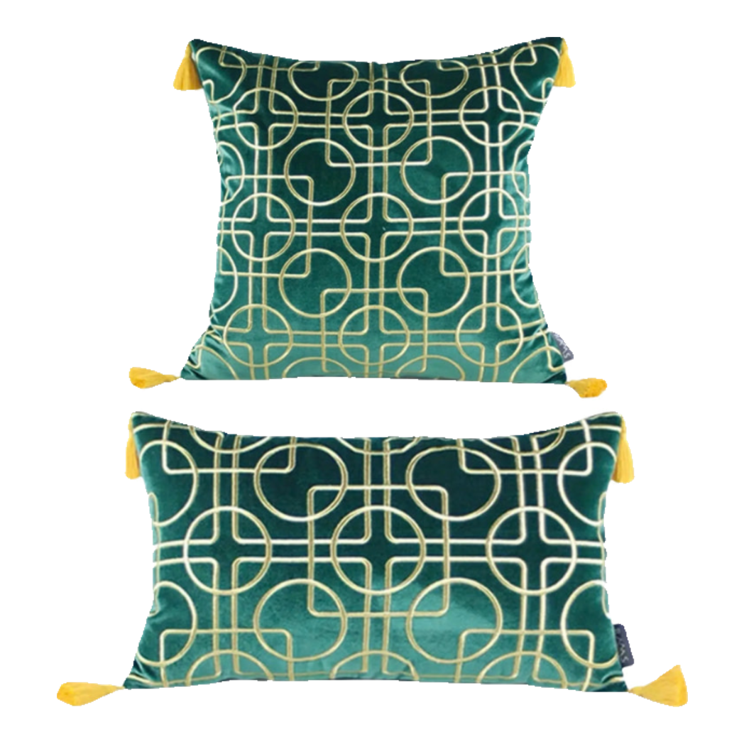 Set of 2 Emerald Lumina Grid Velvet Pillows 45X45