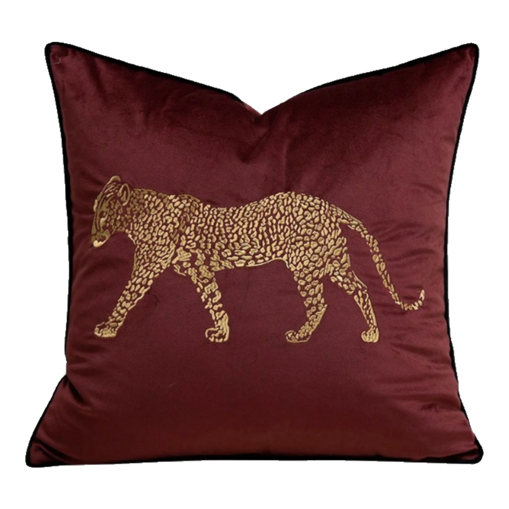 Burgundy Panther Velvet Pillowcase Écartier 45