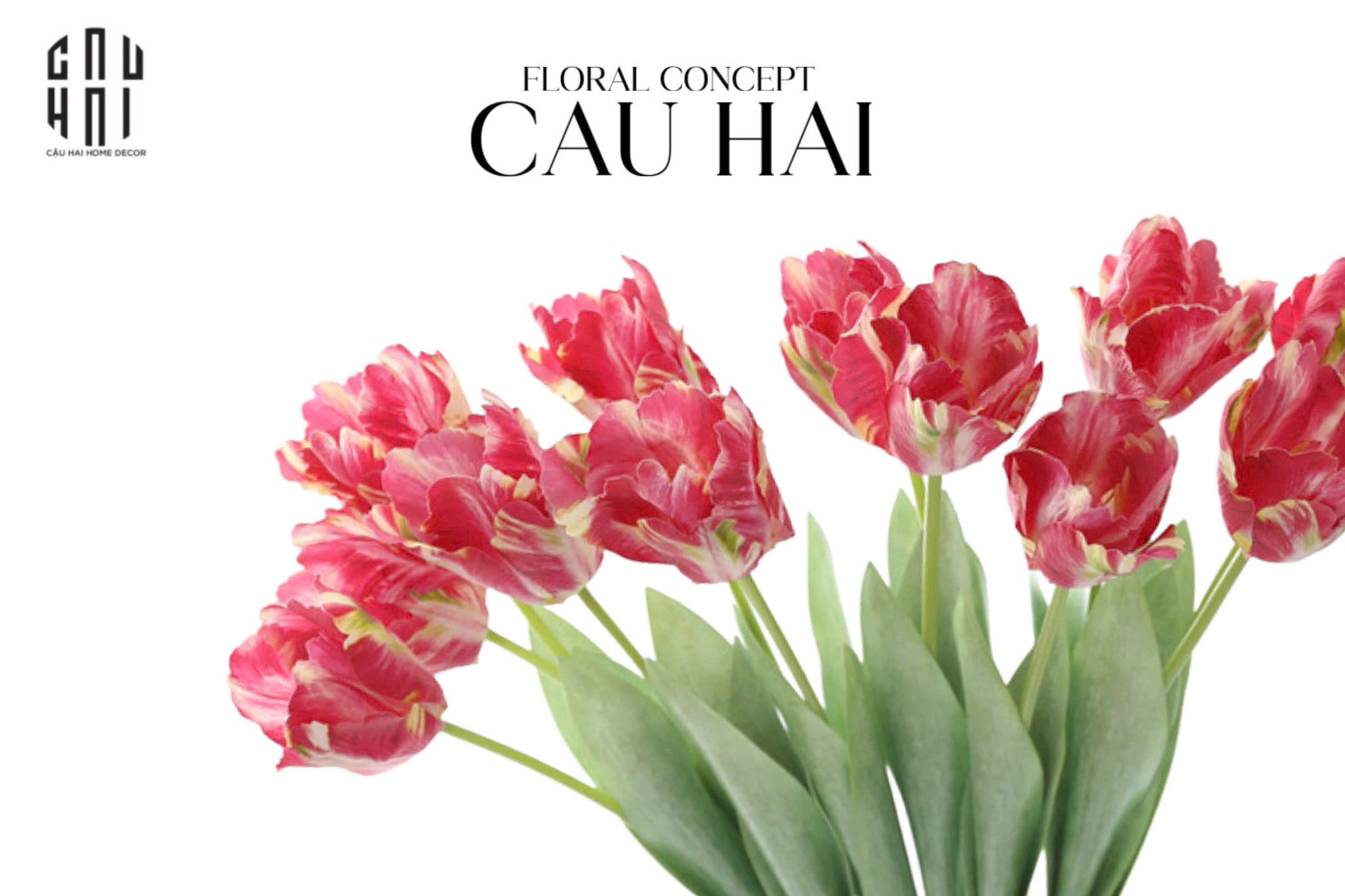 SET 2 CÀNH HOA PARROT TULIP POWDER PINK / FUCHSIA-CẬU HAI HOME DECOR