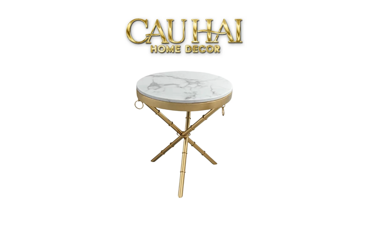 Bàn Sofa Marble Tròn Chinoiserie Bamboo D'Or Ivory H49x53-BÀN SOFA-CẬU HAI HOME DECOR