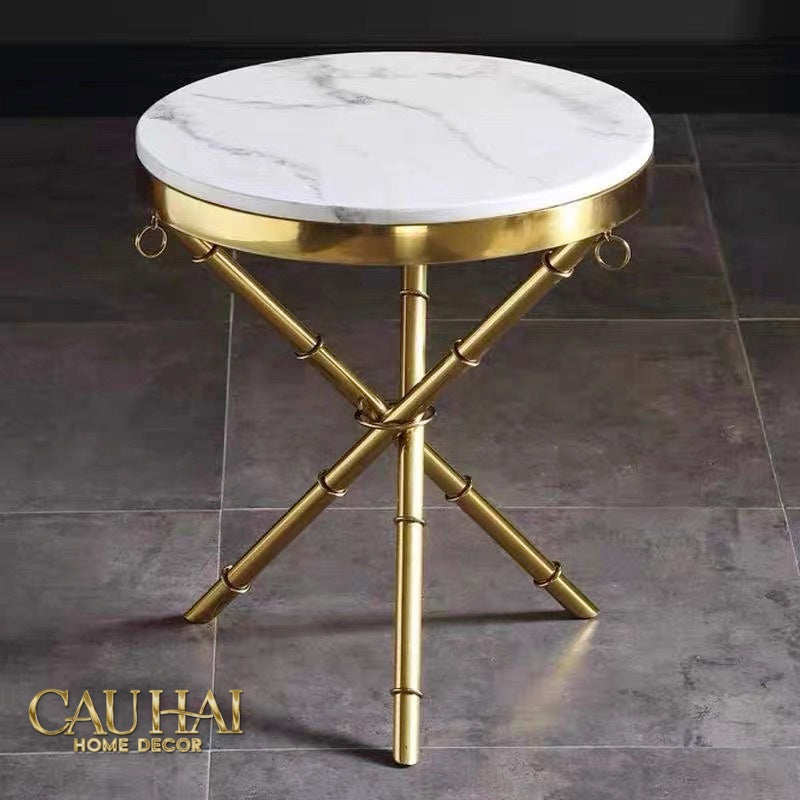 Bàn Sofa Marble Tròn Chinoiserie Bamboo D'Or Ivory H49x53-BÀN SOFA-CẬU HAI HOME DECOR