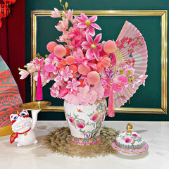 Bình Hoa Bạch Ngọc - Đào Tiên Ngự Phúc- White Jade Vase – Celestial Peach Blessing H31-CẬU HAI HOME DECOR