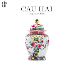 Bình Hoa Bạch Ngọc - Đào Tiên Ngự Phúc- White Jade Vase – Celestial Peach Blessing H31-CẬU HAI HOME DECOR
