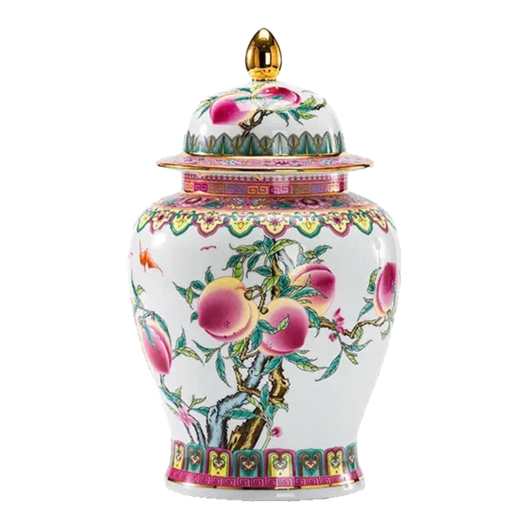 Bình Hoa Bạch Ngọc - Đào Tiên Ngự Phúc- White Jade Vase – Celestial Peach Blessing H31