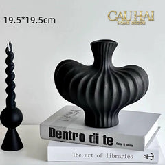 Bình Hoa Gốm Đen Petit Noir Plissé Vase 19x19.5-CẬU HAI HOME DECOR