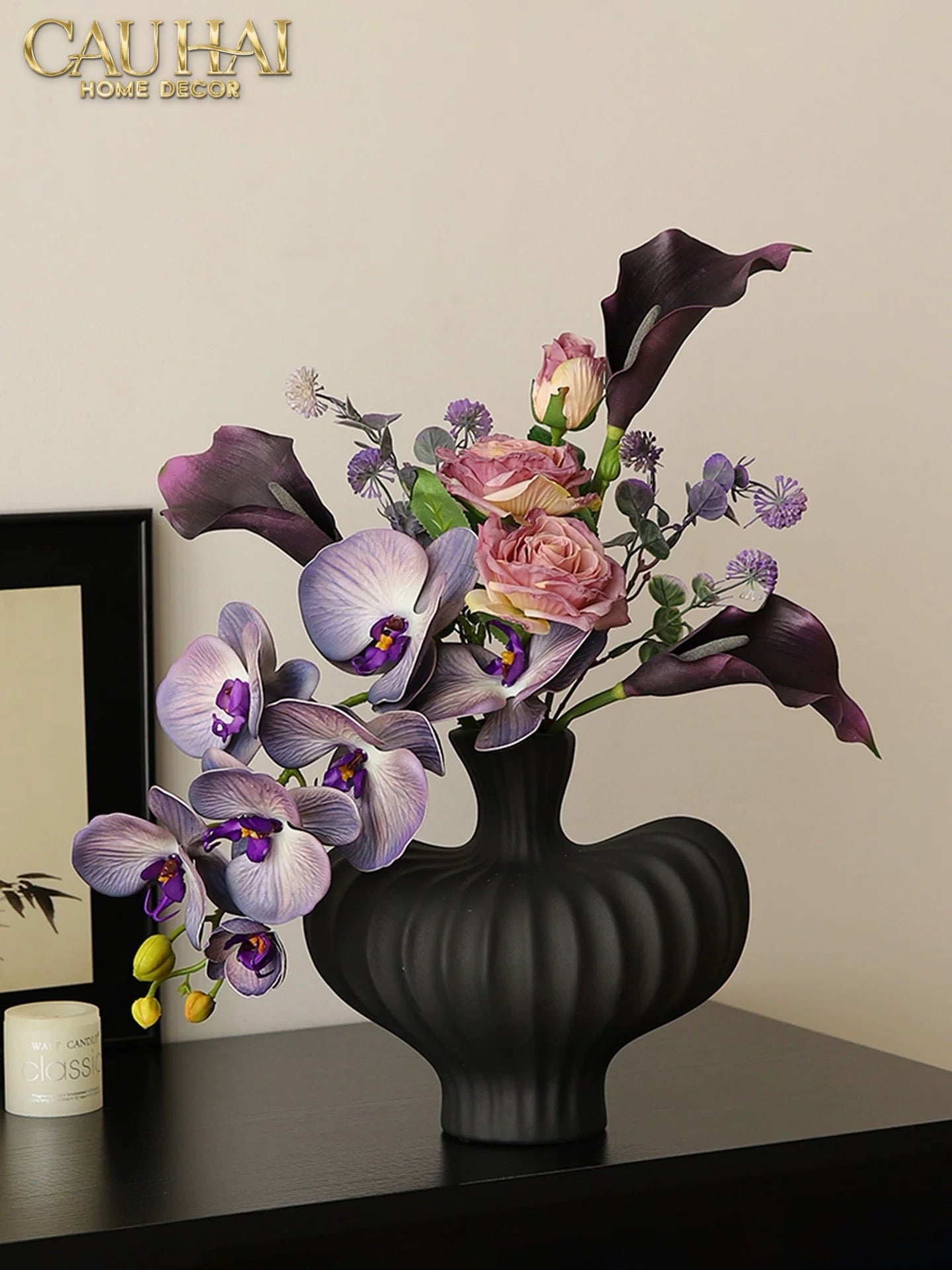 Bình Hoa Gốm Đen Petit Noir Plissé Vase 19x19.5-CẬU HAI HOME DECOR