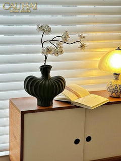 Bình Hoa Gốm Đen Petit Noir Plissé Vase 19x19.5-CẬU HAI HOME DECOR