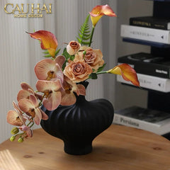 Bình Hoa Gốm Đen Petit Noir Plissé Vase 19x19.5-CẬU HAI HOME DECOR