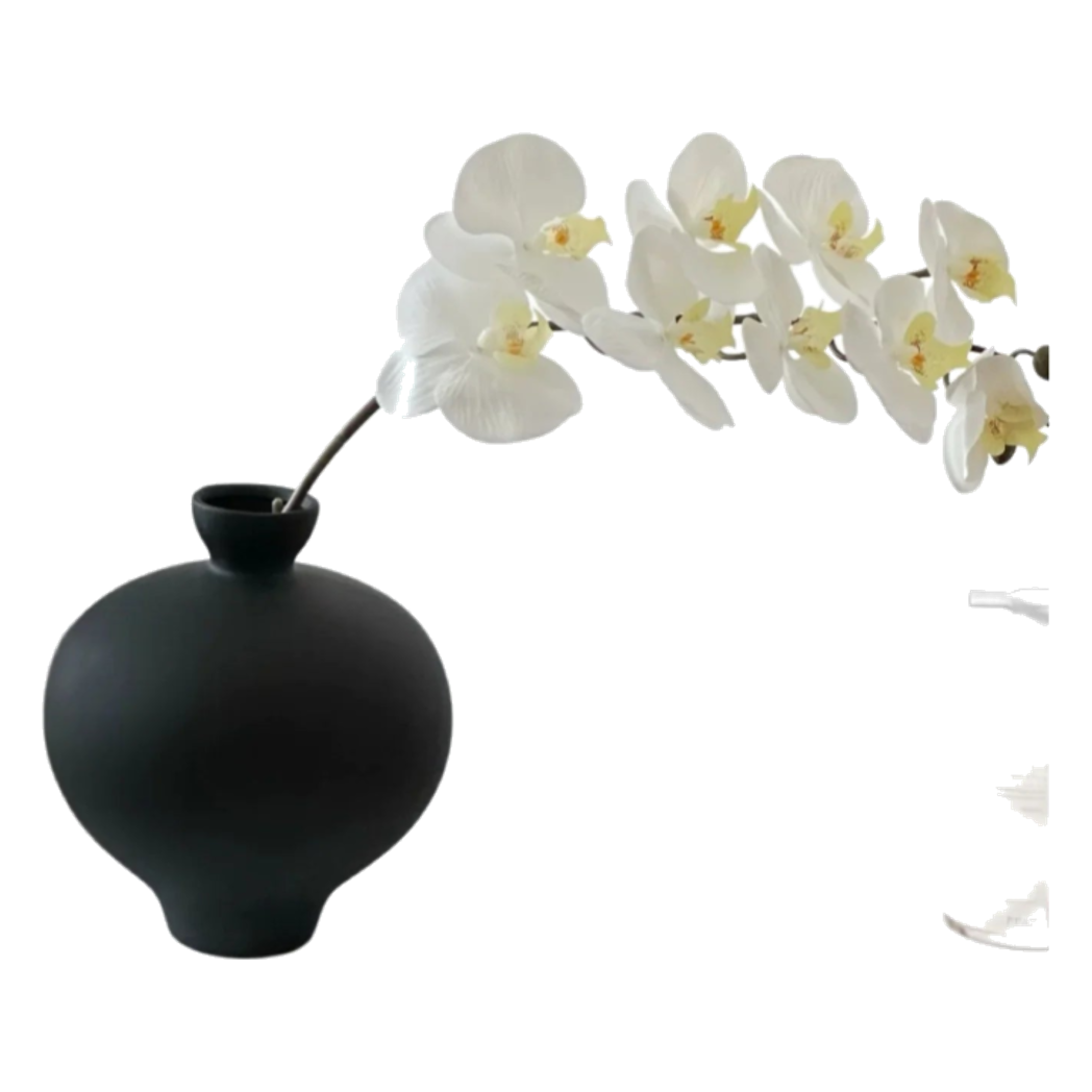 Bình Hoa Gốm Tròn Đen Noire Pearl Pottery Vase 23.5x17 - Cậu Hai Home Decor