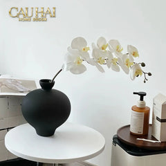 Bình Hoa Gốm Tròn Đen Noire Pearl Pottery Vase 23.5x17-CẬU HAI HOME DECOR