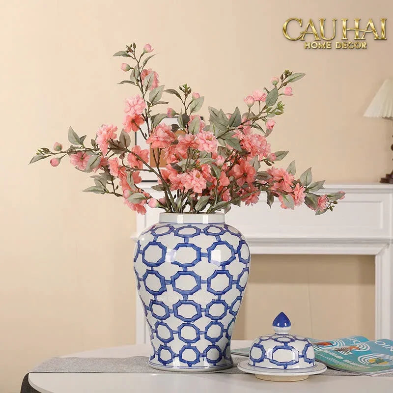Bình Hoa Indochine Ginger Jar Oriental Heritage – Bleu Treillis H35-CẬU HAI HOME DECOR