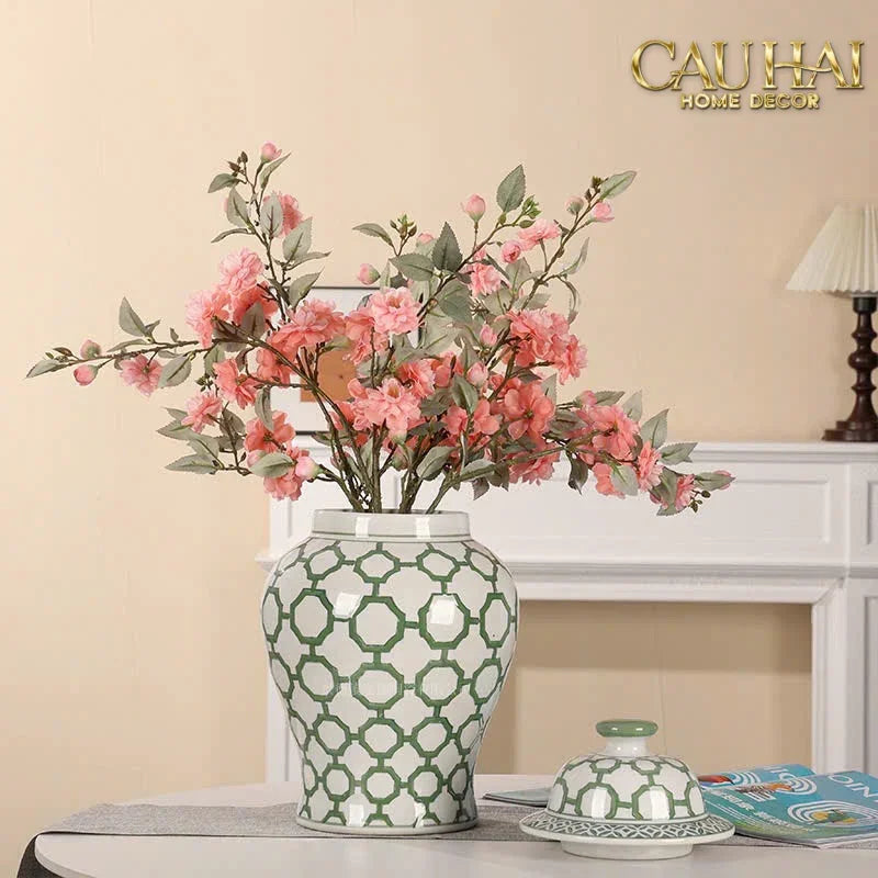 Bình Hoa Indochine Ginger Jar Oriental Heritage – Bleu Treillis H35-CẬU HAI HOME DECOR