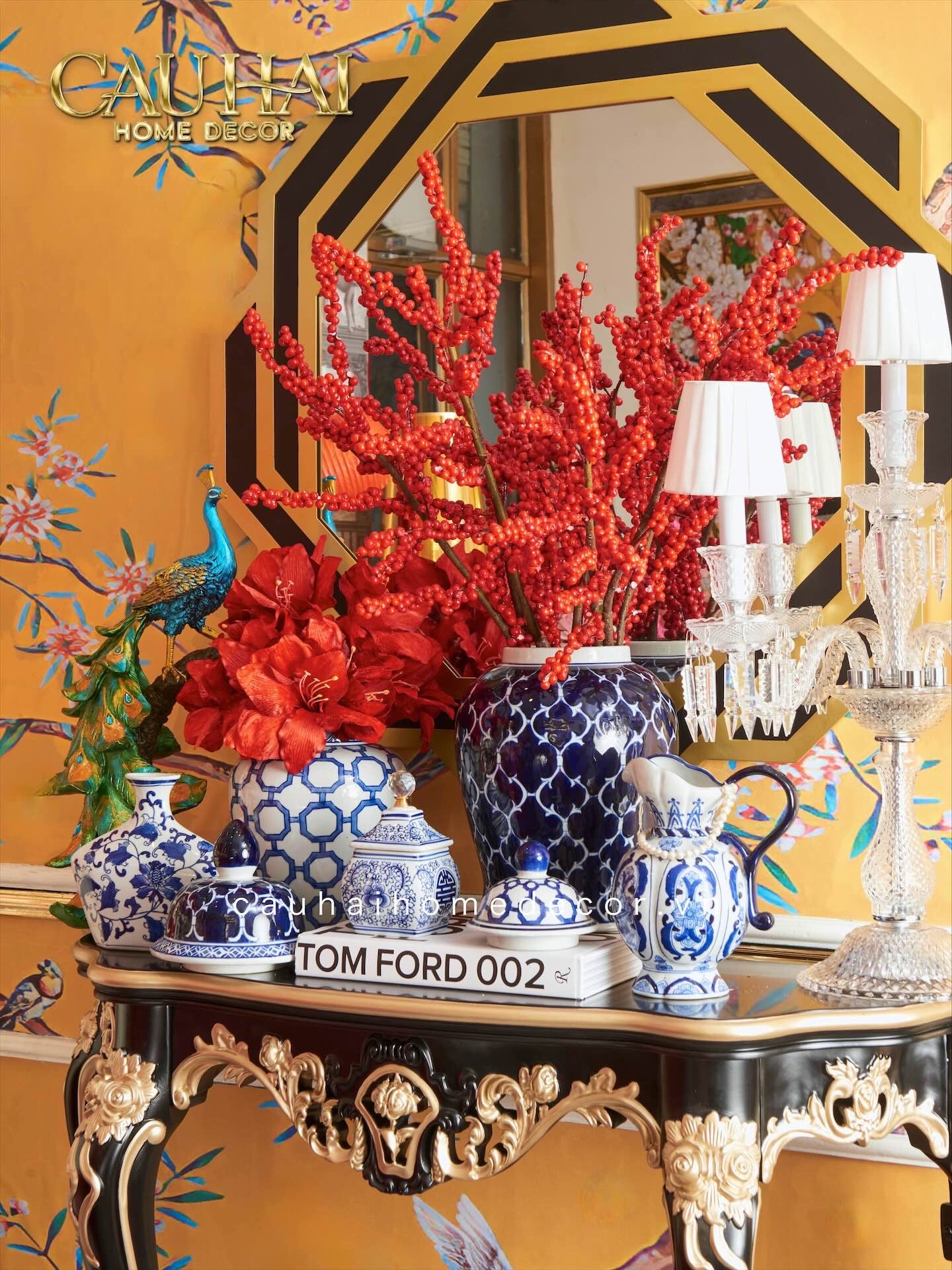 Bình Hoa Indochine Ginger Jar Oriental Heritage – Bleu Treillis H35-CẬU HAI HOME DECOR