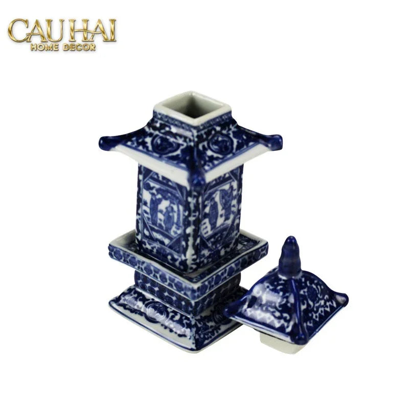 Bình Hoa Indochine Thanh Hoa Các Indigo Porcelain Vases 7.5x21-CẬU HAI HOME DECOR