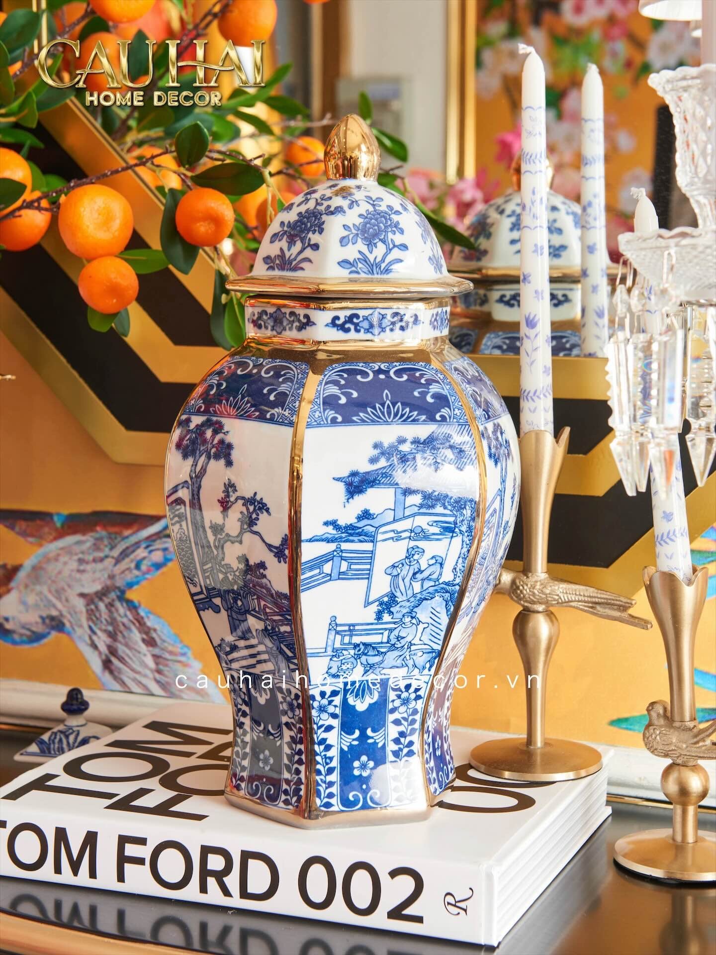 Bình Hoa Kim Tôn Lăng Trấn - Indochine Indigo Porcelain Vase 41-CẬU HAI HOME DECOR