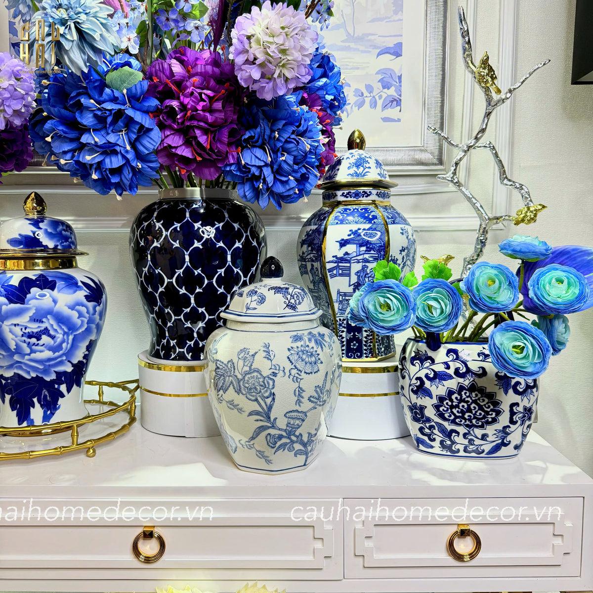 Bình Hoa Kim Tôn Lăng Trấn - Indochine Indigo Porcelain Vase H41-BÌNH HOA-CẬU HAI HOME DECOR