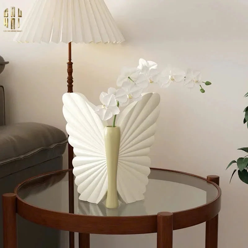 Bình Hoa Papillon Angel In Bloom - Beige H26x24x16-CẬU HAI HOME DECOR