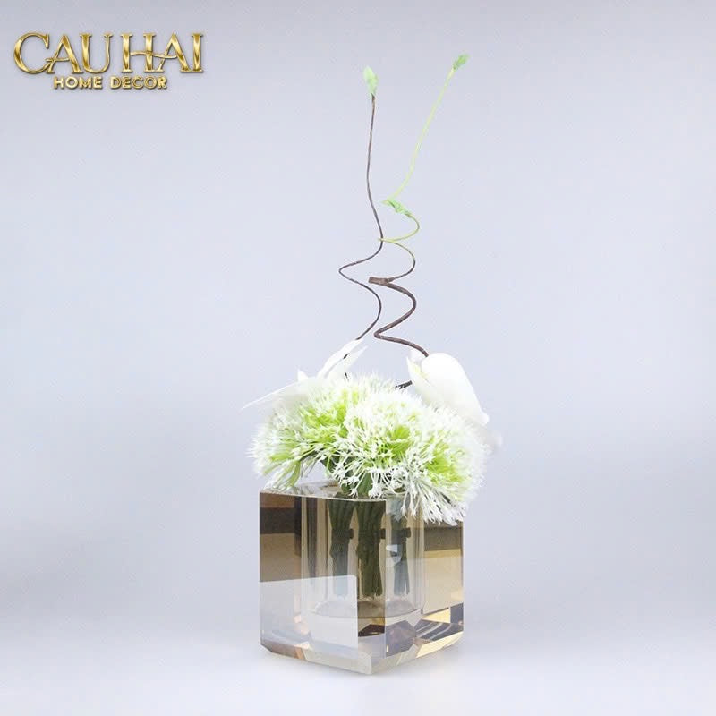 Bình Hoa Pha Lê Savoir Ambre – Modern Crystal Block - CẬU HAI HOME DECOR