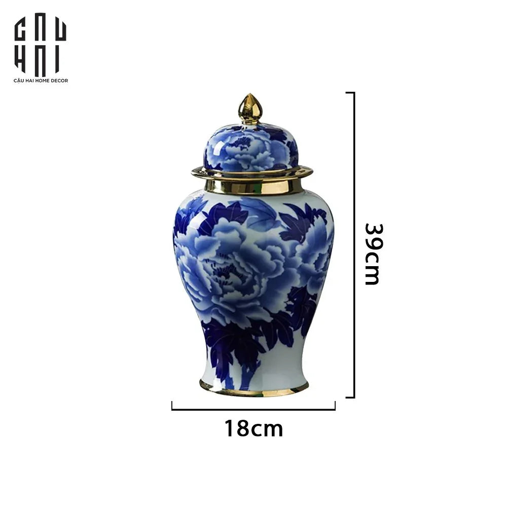 Bình Hoa Phù Dung Men Lam Size 39-CẬU HAI HOME DECOR