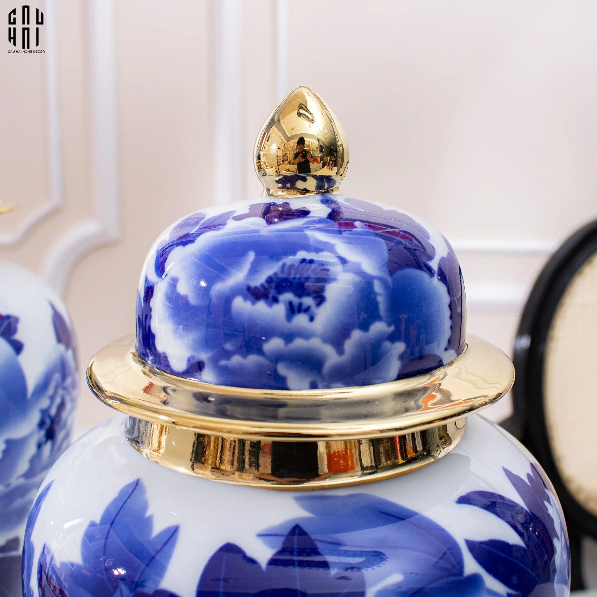 Bình Hoa Phù Dung Men Lam Size 39-CẬU HAI HOME DECOR