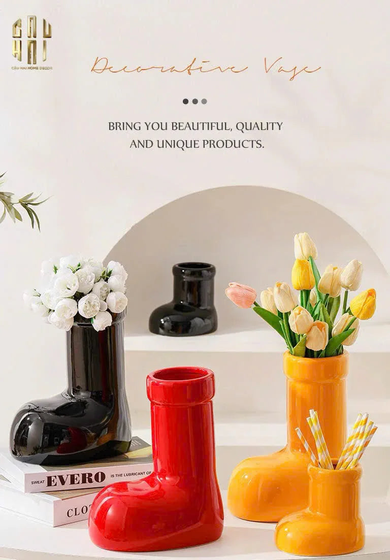 BÌNH HOA RED GLOSSY BOOT-CẬU HAI HOME DECOR