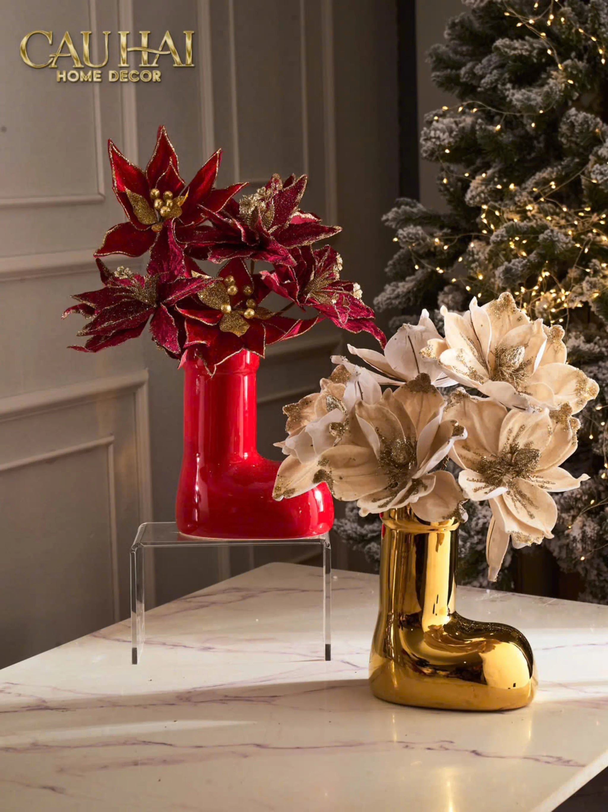 Bình Hoa Rouge Glossy Bubblr Boot Vase-CẬU HAI HOME DECOR