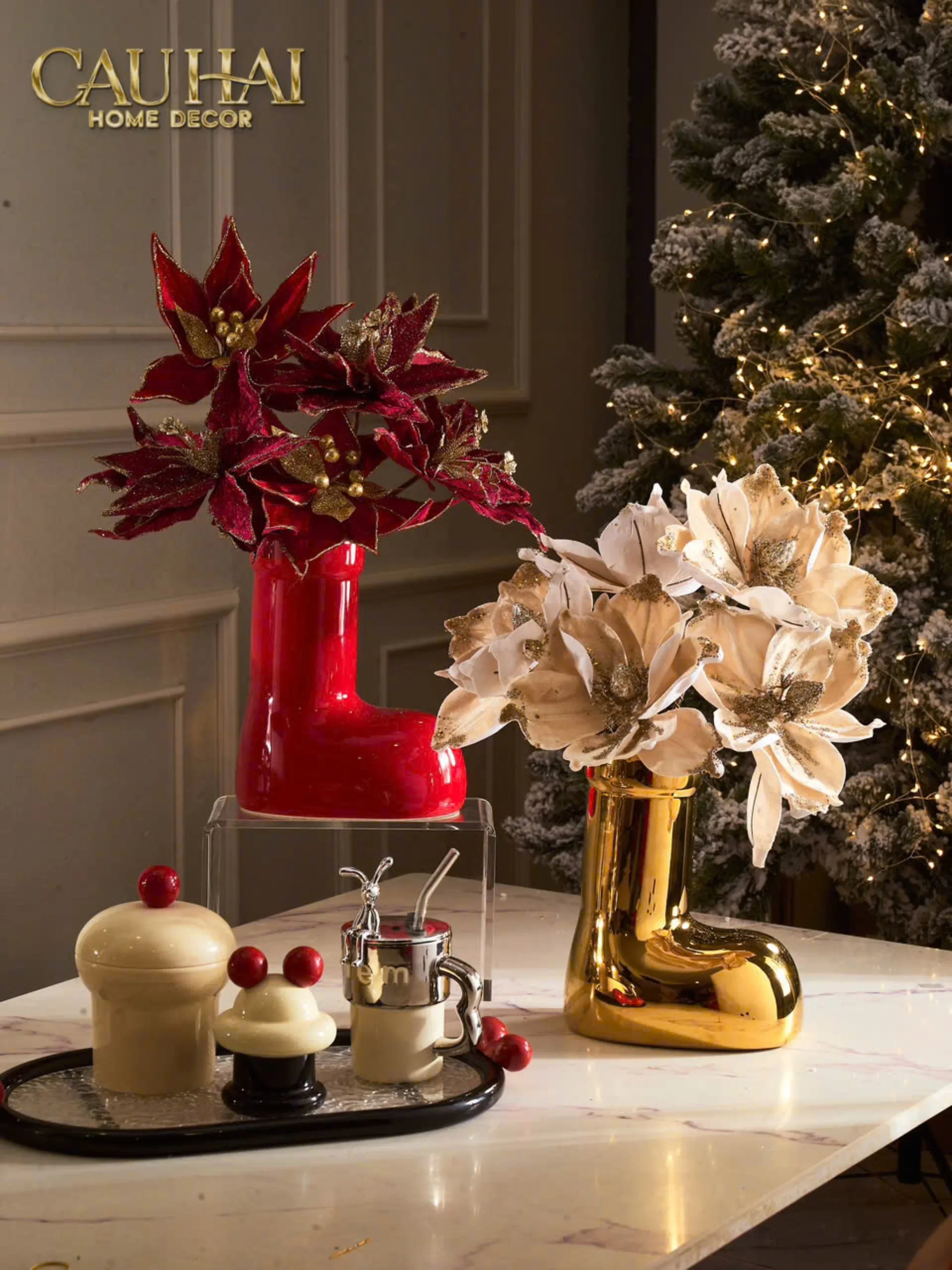 Bình Hoa Rouge Glossy Bubblr Boot Vase-CẬU HAI HOME DECOR