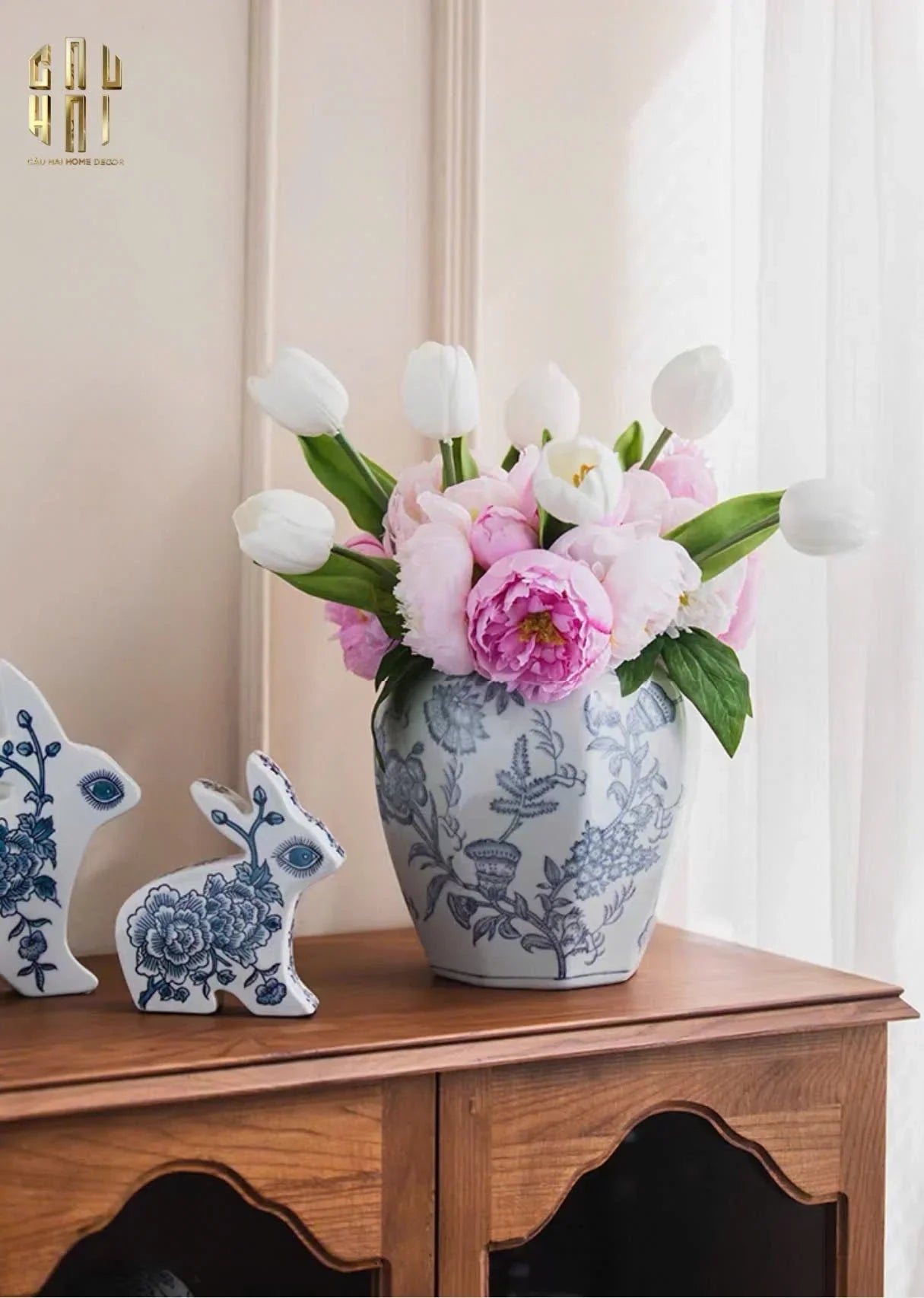 BÌNH HOA SỨ TRÁNG MEN INDOCHINE FLORA-CẬU HAI HOME DECOR