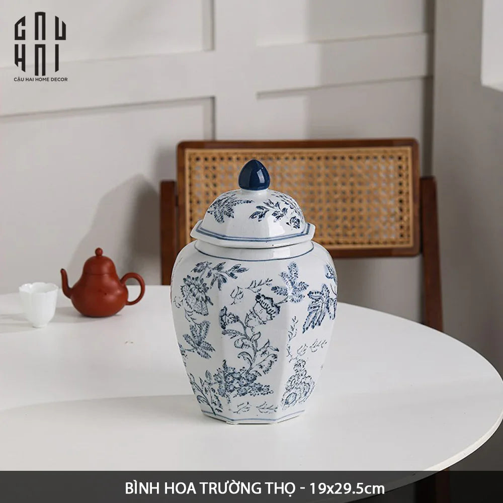 BÌNH HOA SỨ TRÁNG MEN INDOCHINE FLORA-CẬU HAI HOME DECOR