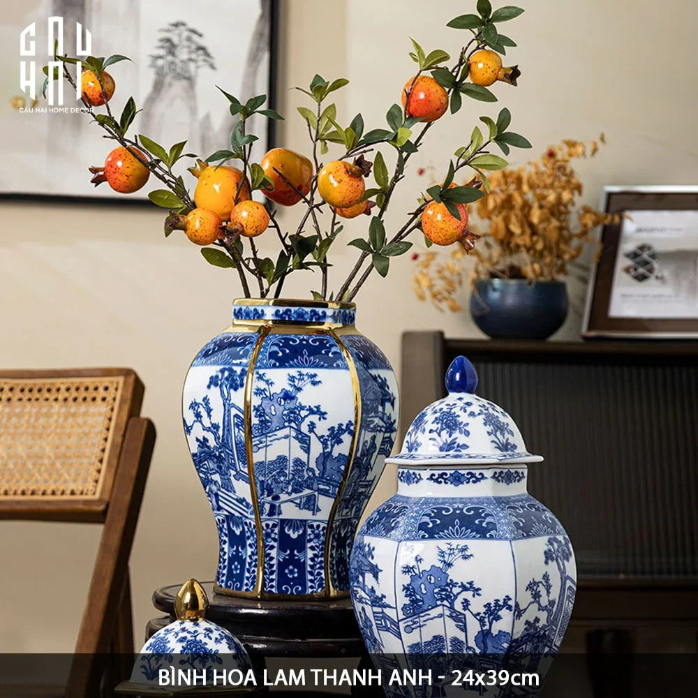 Bình Hoa Sứ Tráng Men Lam Thanh Anh-CẬU HAI HOME DECOR
