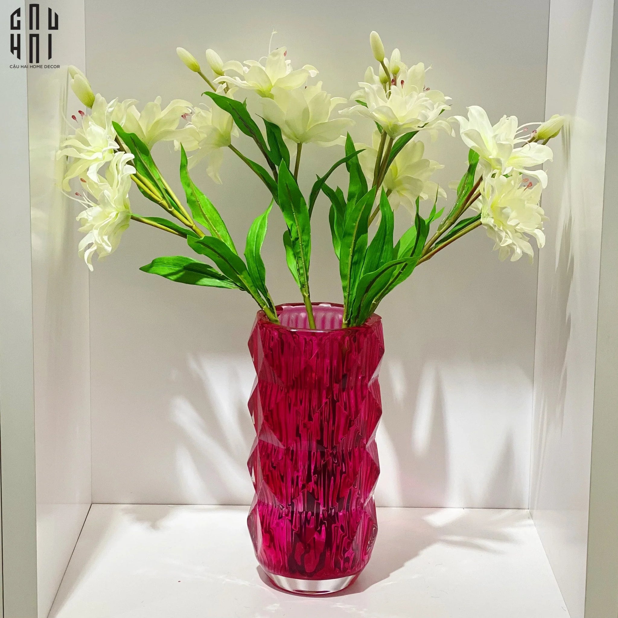 Bình Hoa Thuỷ Tinh Lilac Fuchsia Diamond Facetté H27-CẬU HAI HOME DECOR